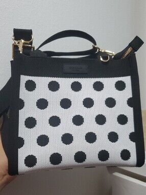 kate spade Black and White Polka Dot Canvas Tote with Gold Hardware